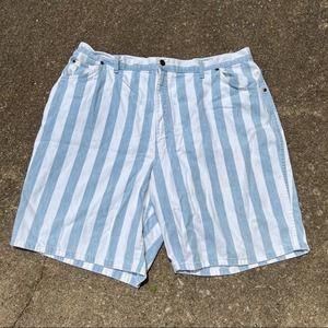 Vintage 90s white blue railroad stripe jean shorts